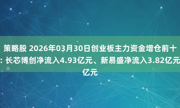 策略股 2026年03月30日创业板主力资金增仓前十: 长芯博创净流入4.93亿元、新易盛净流入3.82亿元